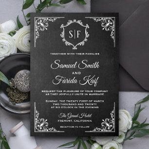 Faire-part de mariage Monogramme Ornat Chalkboard
