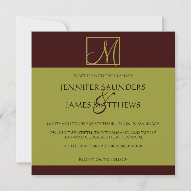 Faire-part de mariage Monogramme Pistachio & Espre (Devant)