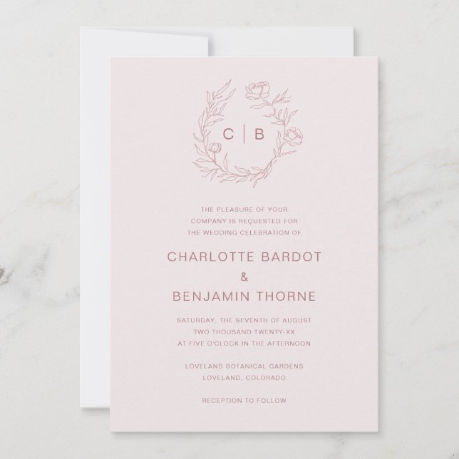 Faire-part de mariage Monogramme rose (Devant)