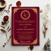 Faire-Part de Mariage Monogramme Royal Cadre Or Cl