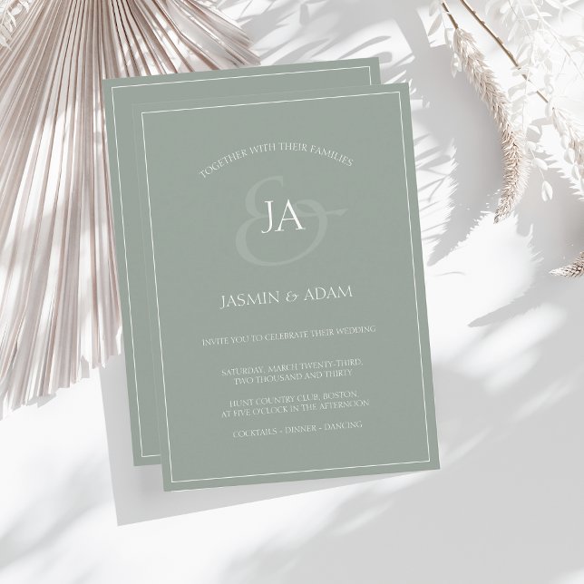 Faire-part de mariage Monogramme vert simple (Créateur téléchargé)