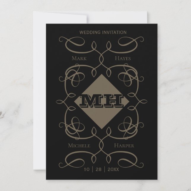 Faire-part de mariage monographique victorien (Devant)