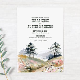 Faire-part de mariage montagne rustique aquarelle