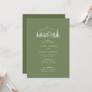 Faire-part de mariage Montagne Rustique Sage Foncé