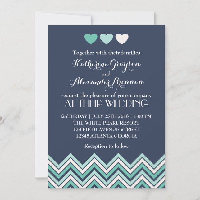 Faire-part de mariage Motif de Navy Blue Chevron (Devant)