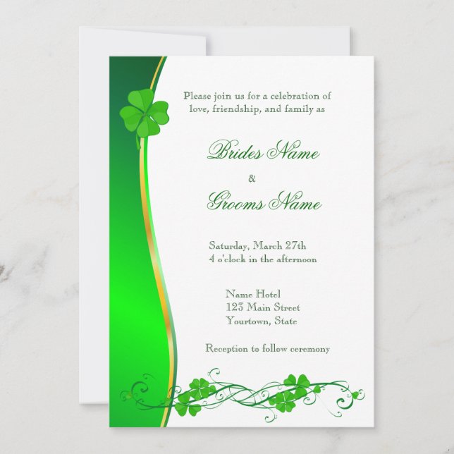 Faire-part de mariage Motif Shamrock Green Lucky (Devant)