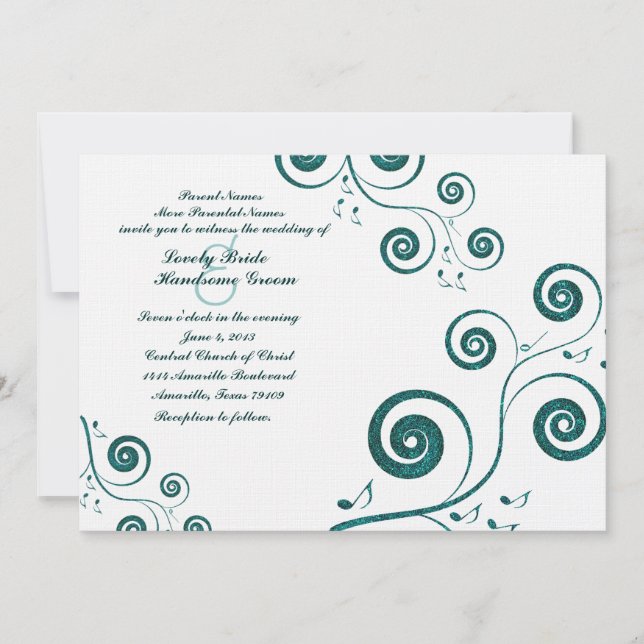 Faire-part de mariage musical Glittery Blue Swirls (Devant)