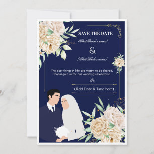 Faire-part de mariage musulman élégant - Bleu mari