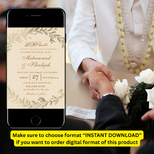 Faire-part de mariage musulman orné de Feuilles d'