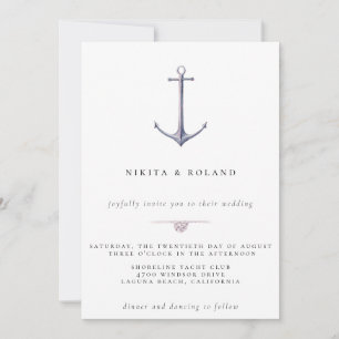 Faire-part de mariage nautique à l'ancre aquarelle