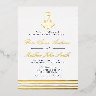 faire-part de mariage nautique à l'ancre dorée