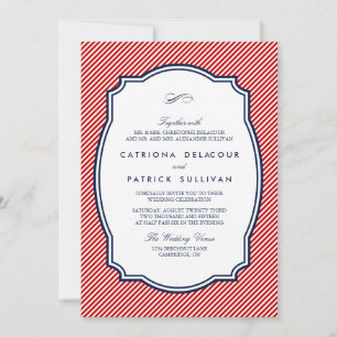 Faire-part de mariage nautique à rayures rouge et