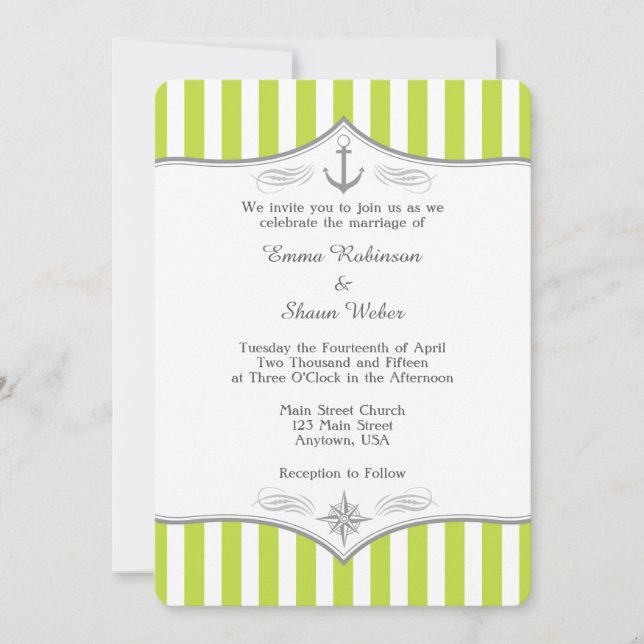 Faire-part de mariage nautique gris blanc vert cit (Devant)