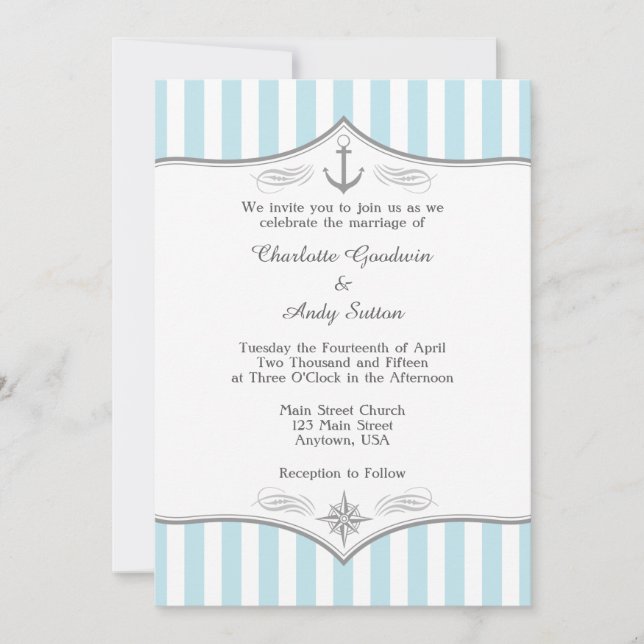 Faire-part de mariage nautique gris bleu poudre (Devant)