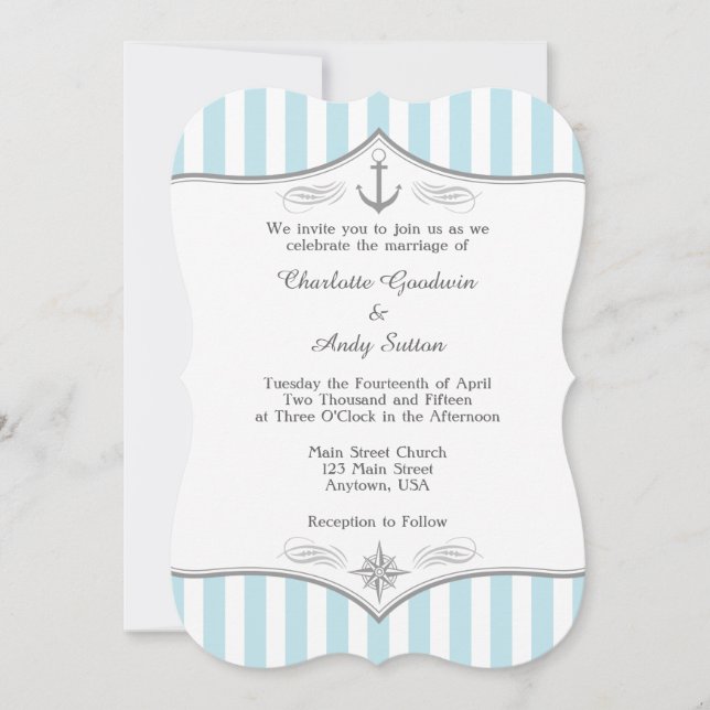 Faire-part de mariage nautique gris bleu poudre (Devant)