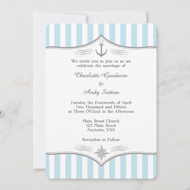 Faire-part de mariage nautique gris bleu poudre (Devant)
