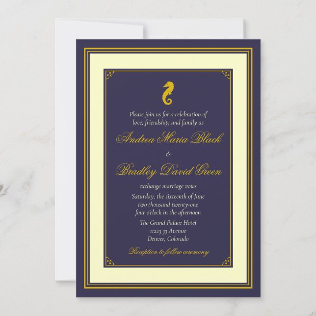Faire-part de mariage nautique Marine et Gold Seah (Devant)