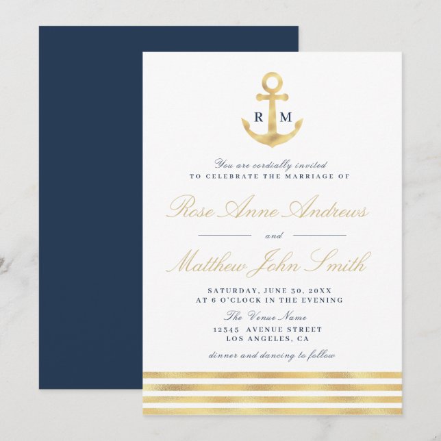 faire-part de mariage nautique moderne (Devant / Derrière)