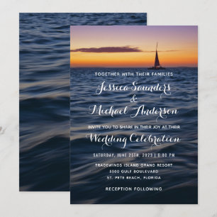 Faire-part de mariage nautique moderne Sunset Sail