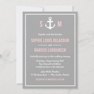 Faire-part de mariage nautique rose et gris