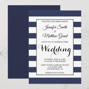 Faire-part de mariage Navy Blue and White Stripes