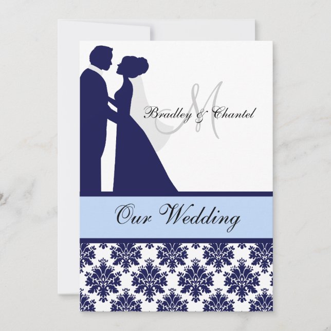 Faire-part de mariage Navy, Blue et White Couple (Devant)