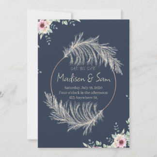Faire-part de mariage Navy Blue & Gold Save The Da