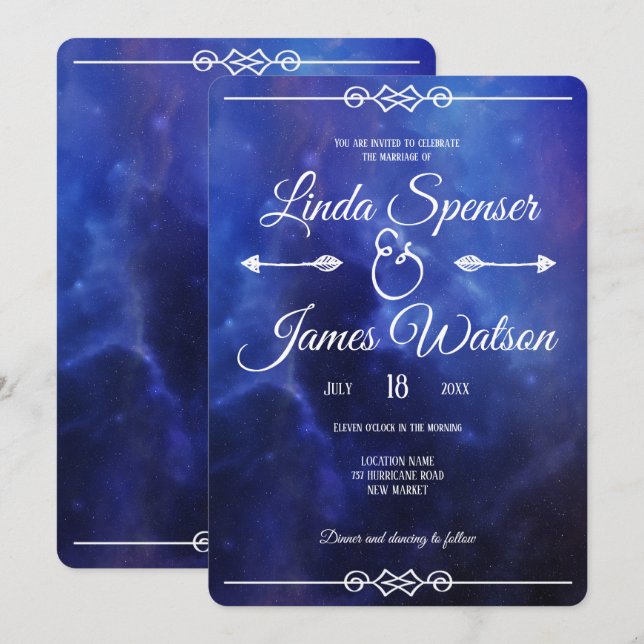 Faire-part de mariage Nebula bleue (Devant / Derrière)