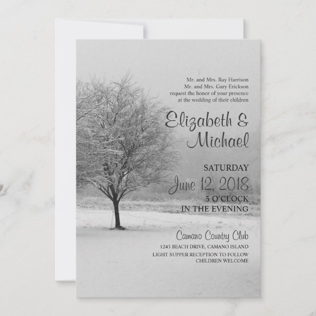 Faire-part de mariage neige hivernale (Devant)
