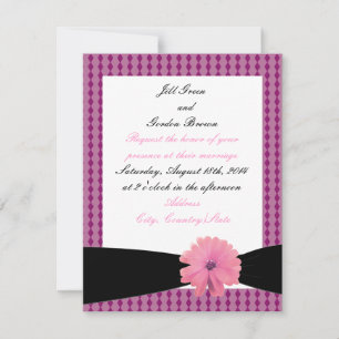 Faire-part de mariage noir à fleurs roses
