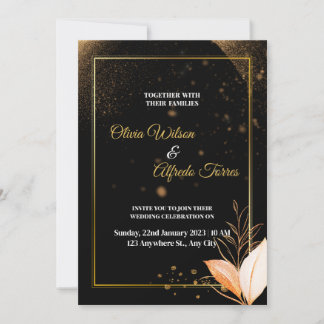 faire-part de mariage noir aux couleurs or