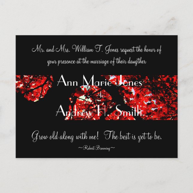 Faire-part de mariage noir avec arbre feutré rouge (Devant)