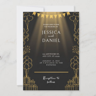 Faire-part de mariage noir avec guirlande de proje