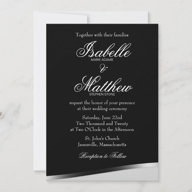 Faire-part de mariage noir & blanc, bordure modern (Devant)