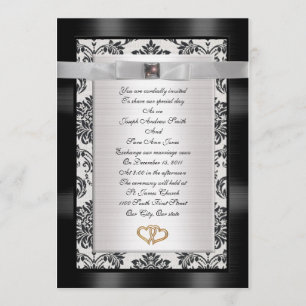 Faire-part de mariage noir blanc Damask