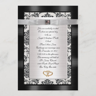Faire-part de mariage noir blanc Damask