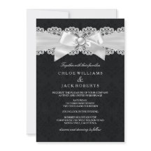 Faire-part de mariage Noir & Blanc Damassé & Nœud