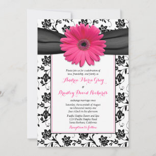Faire-part de mariage noir blanc damassé rose marg