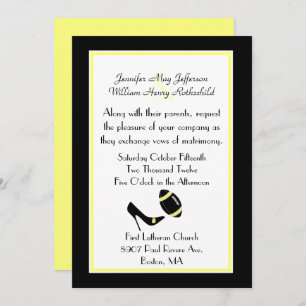 Faire-part de mariage noir, blanc, et jaune du