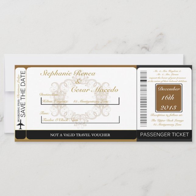 Faire-part de mariage noir de carte d'embarquement (Devant)