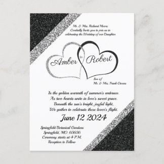 Faire-part de mariage Noir et Argent avec poème Co