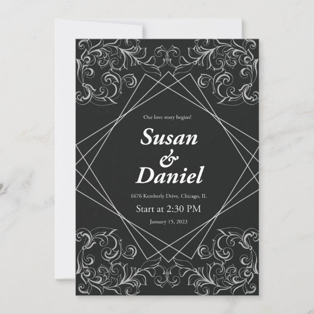 Faire-part de mariage noir et blanc (Devant)