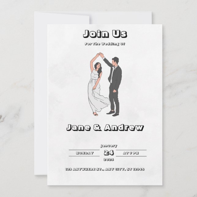 Faire-part de mariage noir et blanc (Devant)