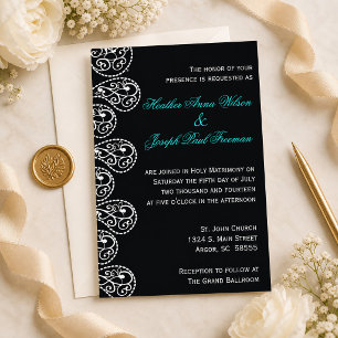 Faire-part de mariage noir et blanc à motifs Paisl