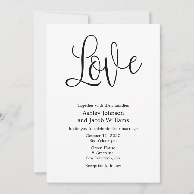 Faire-part de mariage noir et blanc. Aimez les inv (Devant)