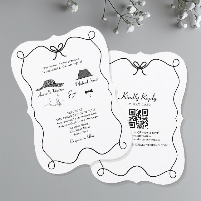Faire-part de mariage noir et blanc avec code QR (Créateur téléchargé)