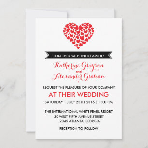 Faire-part de mariage noir et blanc avec Coeur rou
