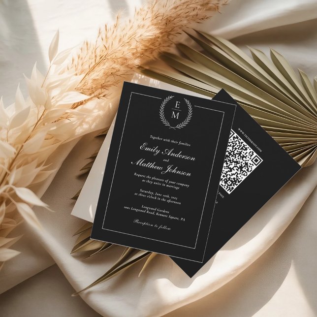 Faire-part de mariage noir et blanc avec QR Code (Créateur téléchargé)