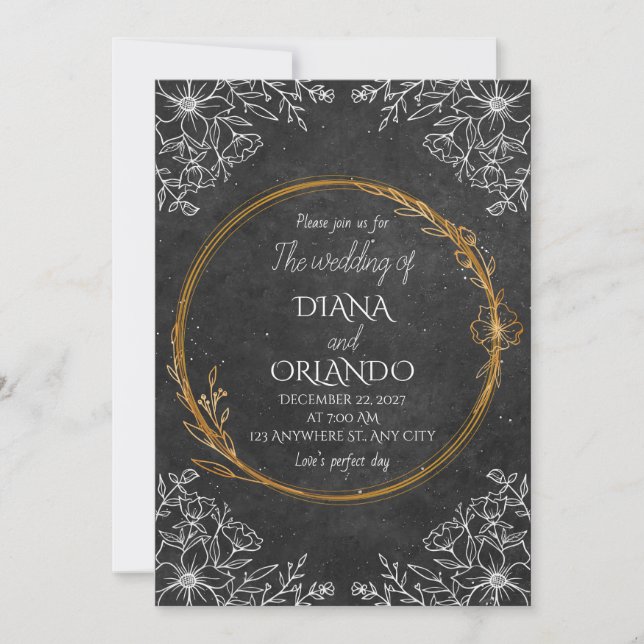 Faire-part de mariage noir et blanc de luxe (Devant)