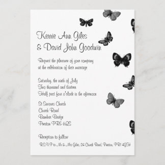 Faire-part de mariage noir et blanc de papillon
